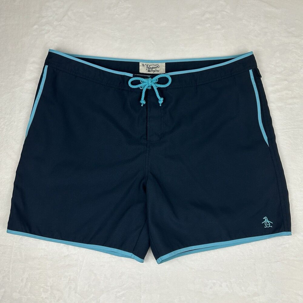 Original Penguin Munsingwear Men's Swim Trunks Board Shorts Lined Size 38 Blue